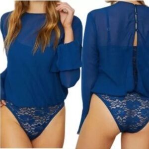 NWT HAH Hot As Hell C Thru Bodysuit in Denim Navy